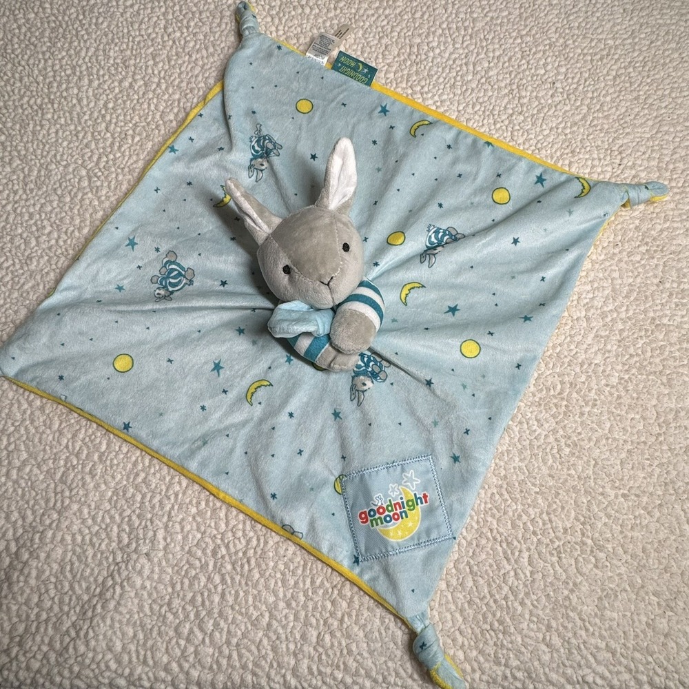 Goodnight Moon Bunny Lovey Security Blanket Kids Preferred Blue Plush Snuggle